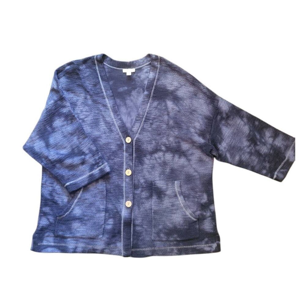 J. Jill Cardigan Women's Small Blue Tie Dye French Terry Cotton Relaxed Boho
